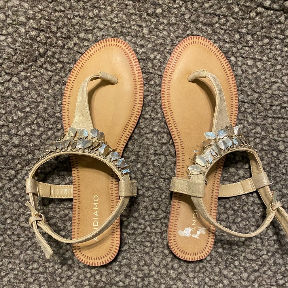 Gold Sandals With Gold Feathers